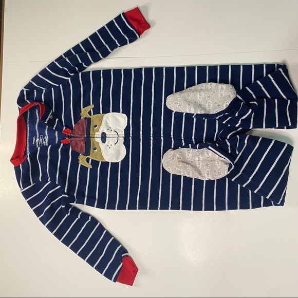 Boys 3T Navy blue Carters winter Bulldog Footed fleece Onesie - Picture 4 of 10